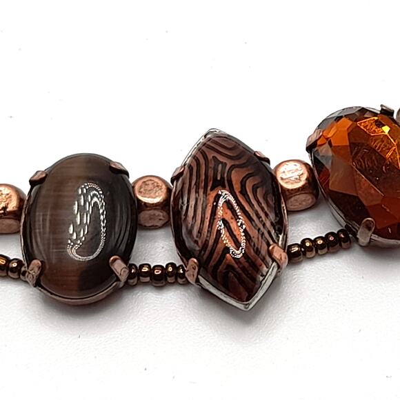 Chico’s Helena Bronze Art Bead Necklace Two Strand NWT 20” Statement - Picture 2 of 12